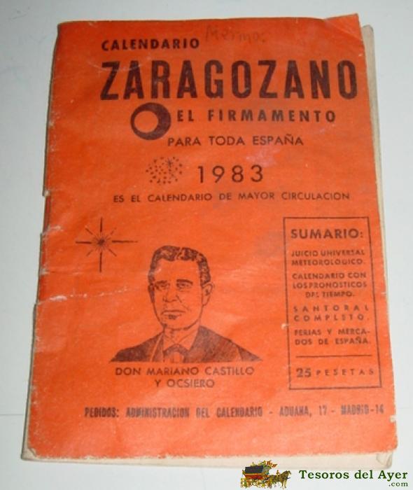 TesorosDelAyer.com · PAPEL ANTIGUO · CALENDARIOS · ANTIGUO CALENDARIO ZARAGOZANO - EL FIRMAMENTO 